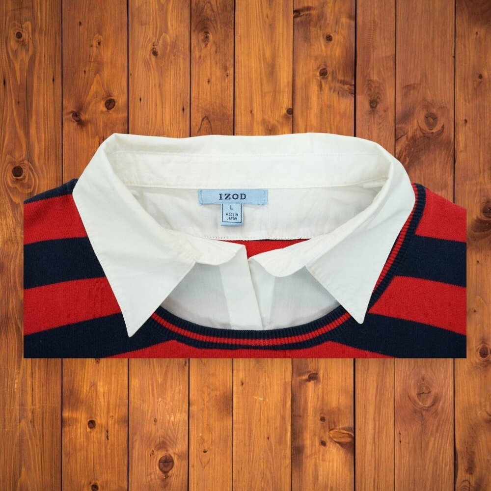 Vintage Izod Women's Striped Layered Sweater Size Large Made in‎ Japan - Picture 3 of 4